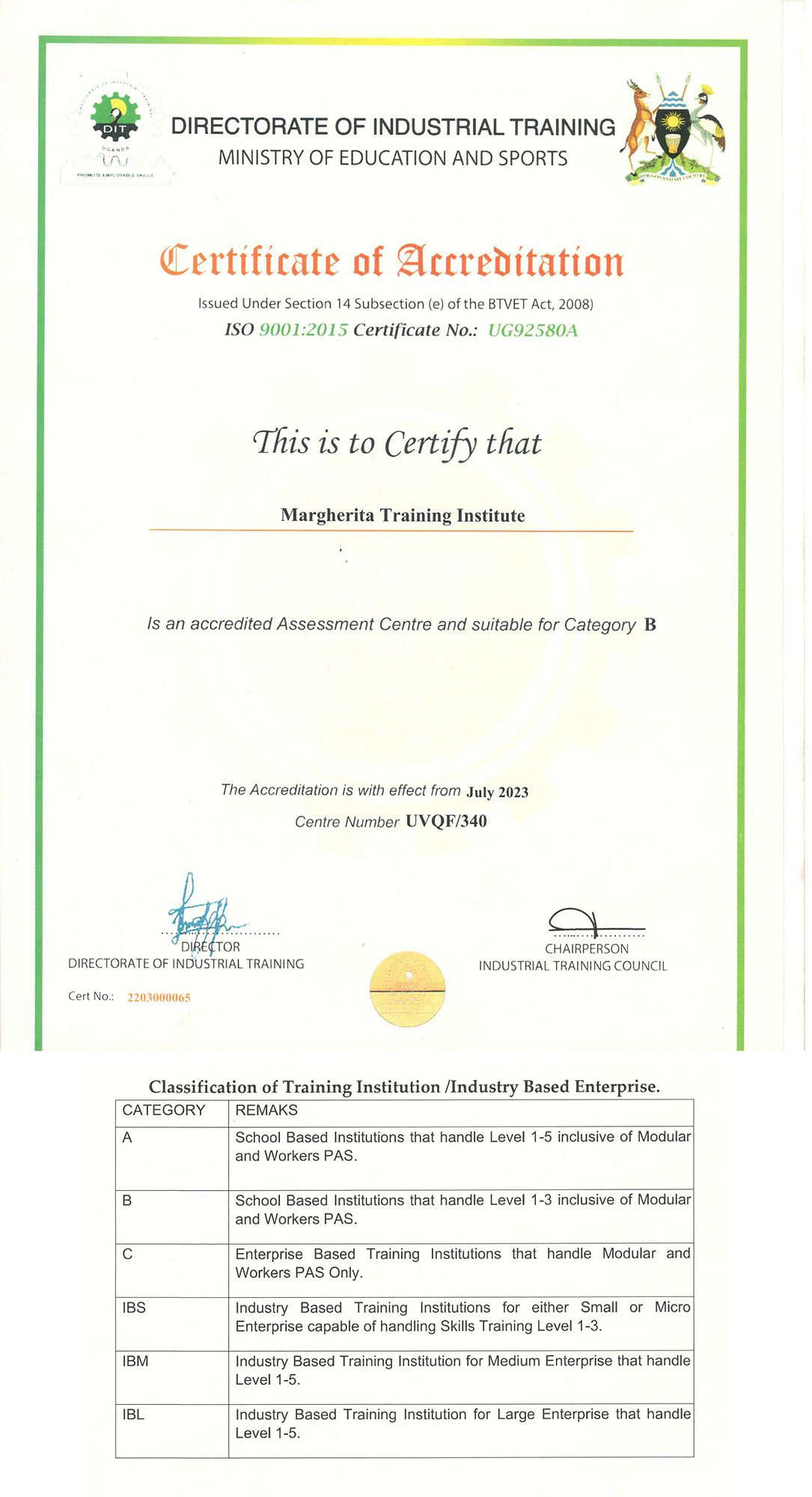 Directorate of Industrial Training (DIT) Certificate - Margherita Training Institute