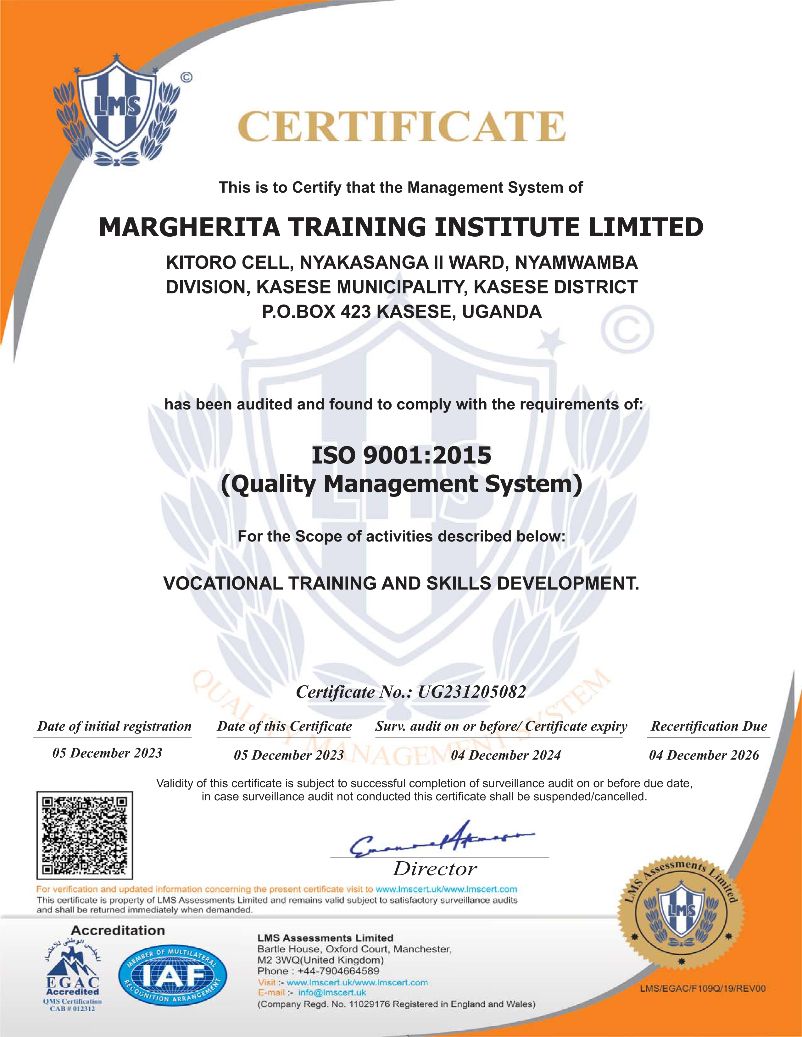 Quality Management Systems (QMS) Certificate - Margherita Training Institute