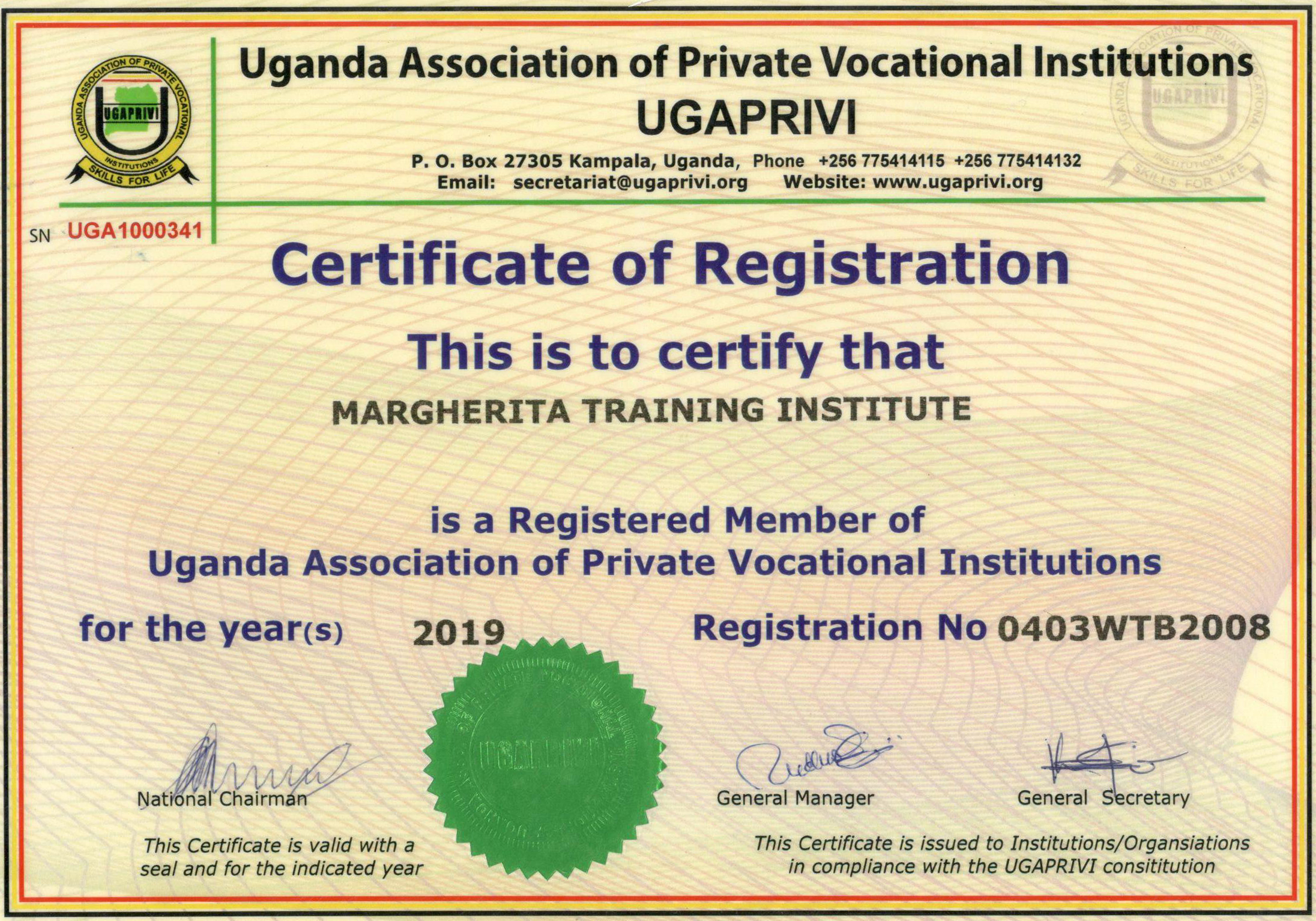 Uganda Association of Private Vocational Institutions (UGORIVI) certification - Margherita Training Institute